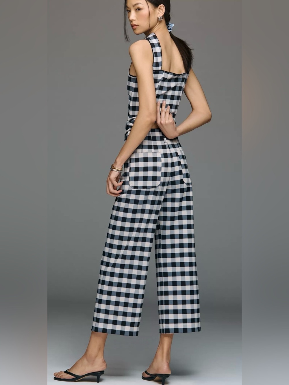 Maeve Anthropologie The Colette Gingham High-Rise Wide-Leg Cropped Pants Size 29 - Picture 2 of 10
